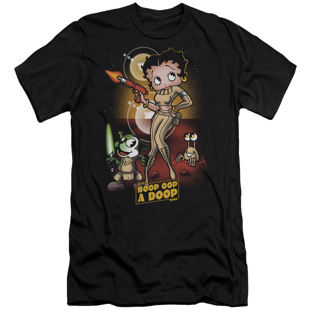 AN OFFCIALLY LICENSED BETTY BOOP STAR PRINCESS MEN'S PREMIUM SLIM FIT T-SHIRT BLACK