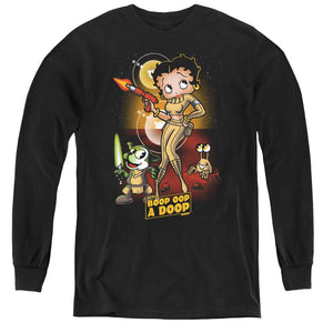 AN OFFCIALLY LICENSED BETTY BOOP STAR PRINCESS YOUTH LONG SLEEVE T-SHIRT BLACK