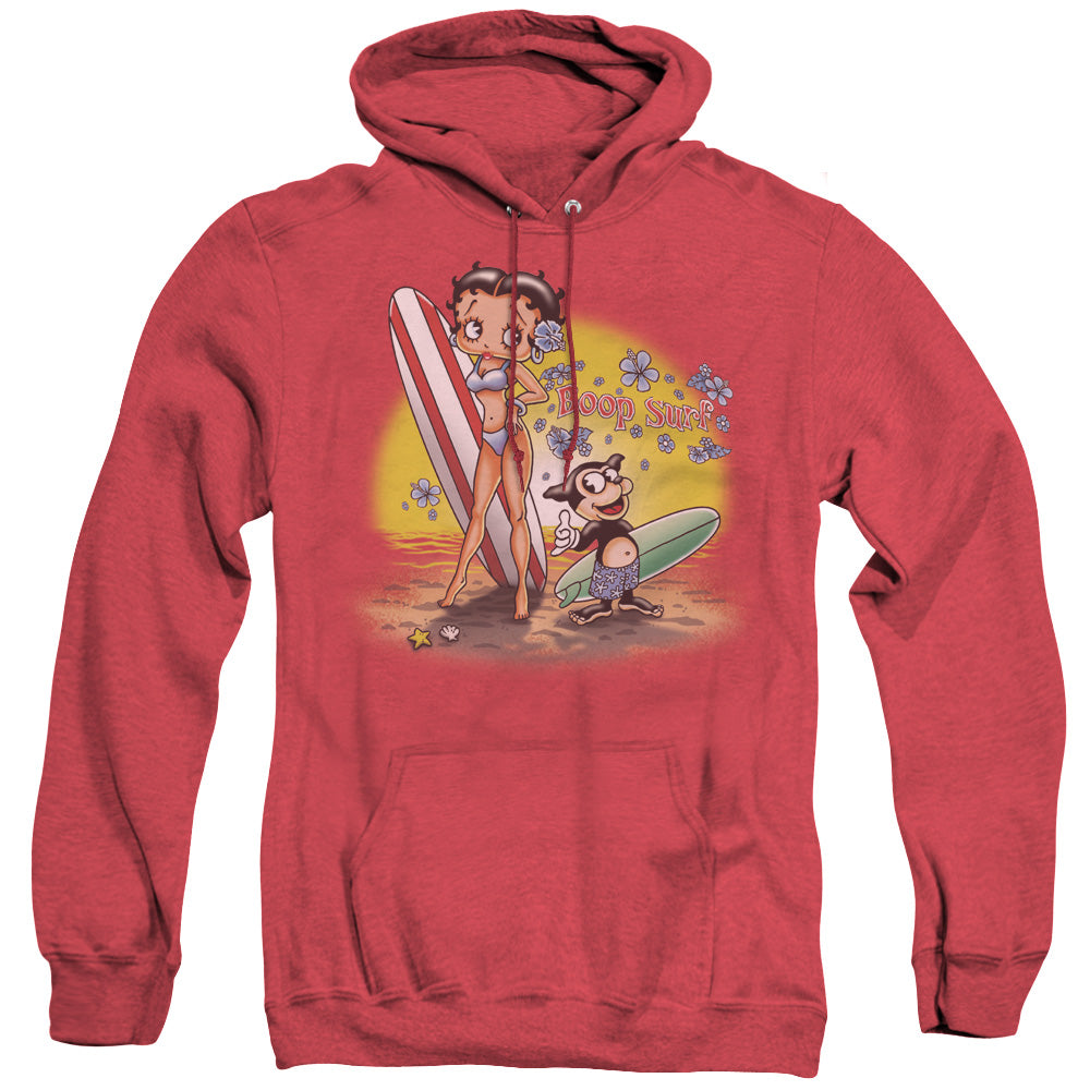 AN OFFCIALLY LICENSED BETTY BOOP SURF ADULT UNISEX HEATHER PULLOVER HOODIE RED