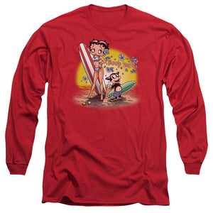 AN OFFCIALLY LICENSED BETTY BOOP SURF MEN'S LONG SLEEVE T-SHIRT RED