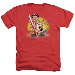 AN OFFCIALLY LICENSED BETTY BOOP SURF MEN'S HEATHER T-SHIRT RED