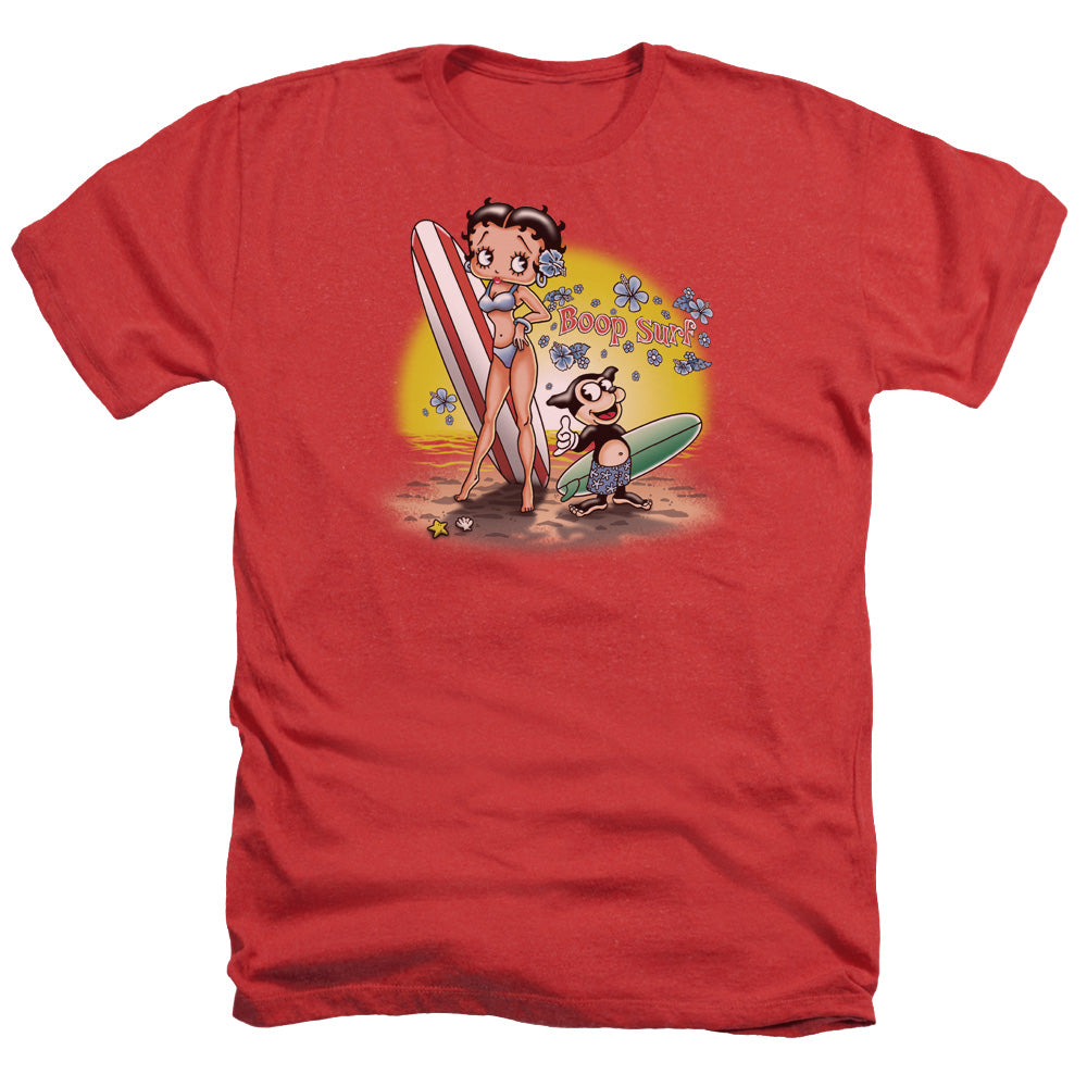 AN OFFCIALLY LICENSED BETTY BOOP SURF MEN'S HEATHER T-SHIRT RED