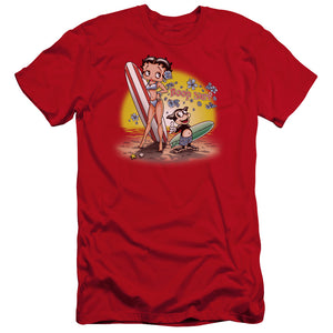 AN OFFCIALLY LICENSED BETTY BOOP SURF MEN'S PREMIUM SLIM FIT T-SHIRT RED