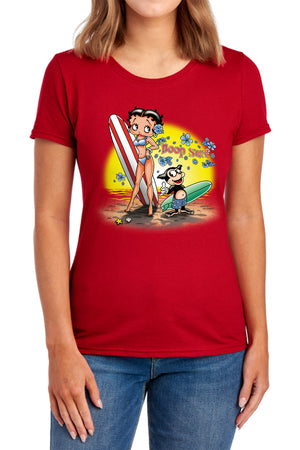 AN OFFCIALLY LICENSED BETTY BOOP SURF WOMEN'S REGULAR FIT T-SHIRT RED