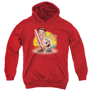 AN OFFCIALLY LICENSED BETTY BOOP SURF YOUTH HOODIE RED