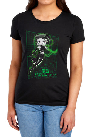 AN OFFCIALLY LICENSED BETTY BOOP VIRTUAL BOOP WOMEN'S REGULAR FIT T-SHIRT BLACK