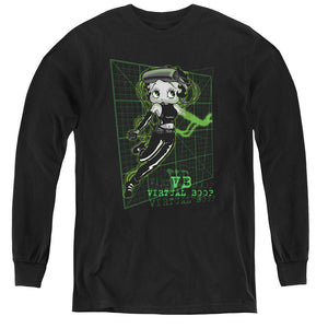 AN OFFCIALLY LICENSED BETTY BOOP VIRTUAL BOOP YOUTH LONG SLEEVE T-SHIRT BLACK
