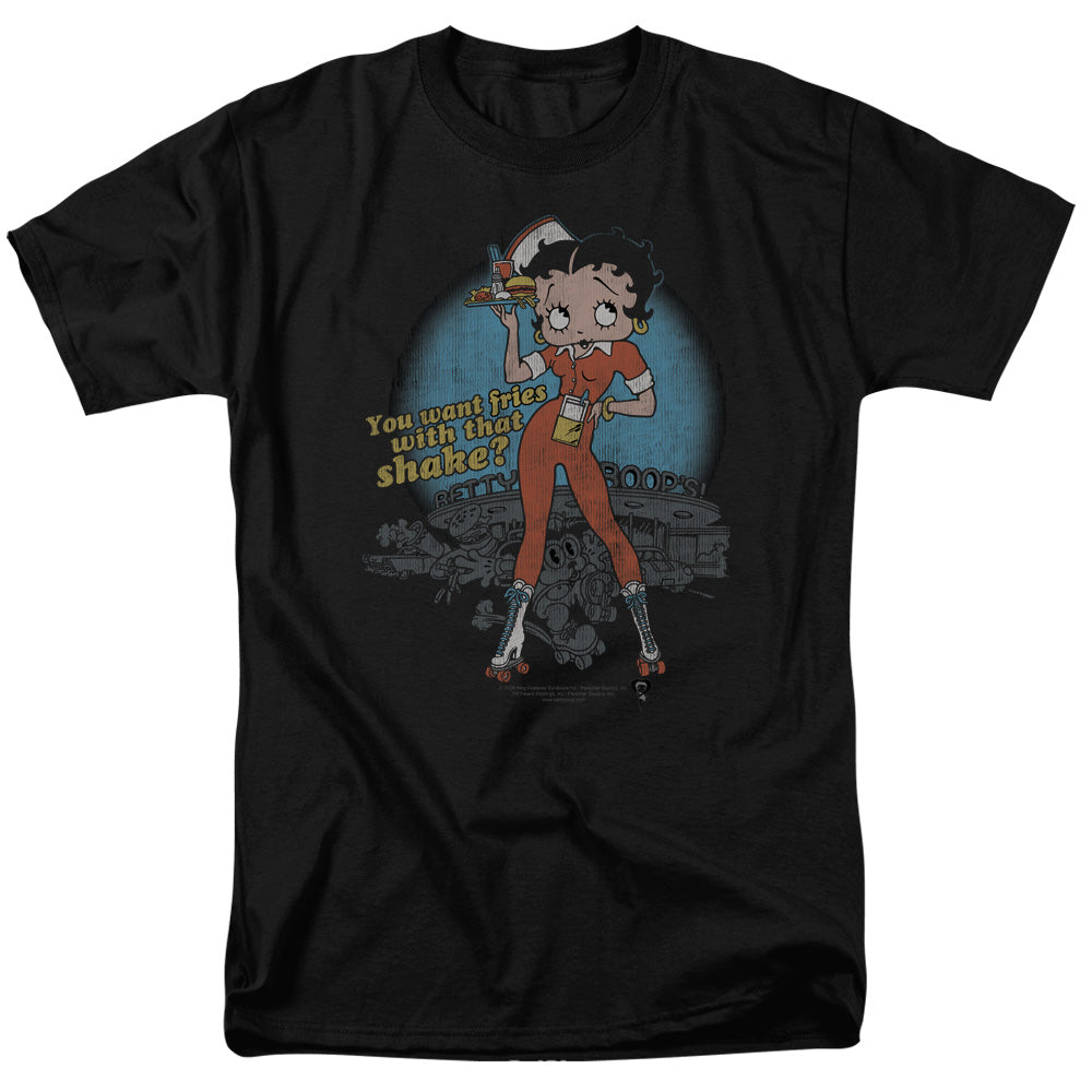 AN OFFCIALLY LICENSED BETTY BOOP FRIES WITH THAT MEN'S REGULAR FIT T-SHIRT BLACK