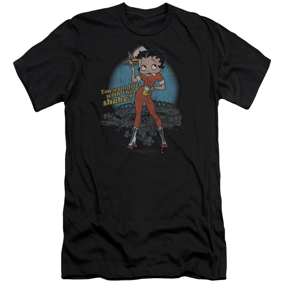 AN OFFCIALLY LICENSED BETTY BOOP FRIES WITH THAT MEN'S PREMIUM SLIM FIT T-SHIRT BLACK