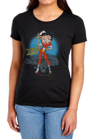 AN OFFCIALLY LICENSED BETTY BOOP FRIES WITH THAT WOMEN'S REGULAR FIT T-SHIRT BLACK