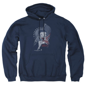 AN OFFCIALLY LICENSED BETTY BOOP PROUD BETTY ADULT UNISEX PULLOVER HOODIE NAVY