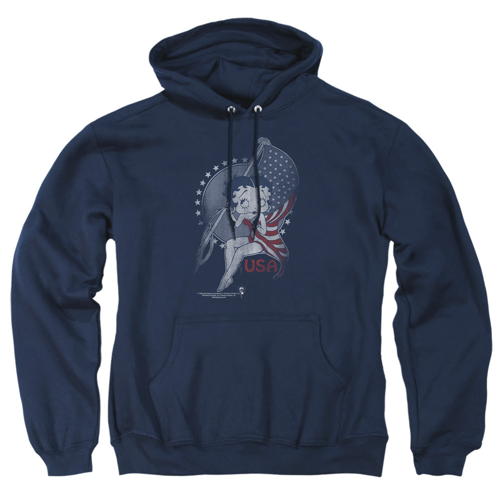 AN OFFCIALLY LICENSED BETTY BOOP PROUD BETTY ADULT UNISEX PULLOVER HOODIE NAVY