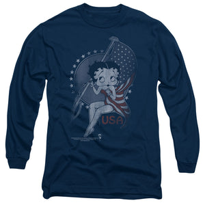 AN OFFCIALLY LICENSED BETTY BOOP PROUD BETTY MEN'S LONG SLEEVE T-SHIRT NAVY