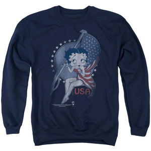AN OFFCIALLY LICENSED BETTY BOOP PROUD BETTY ADULT UNISEX CREWNECK SWEATSHIRT NAVY