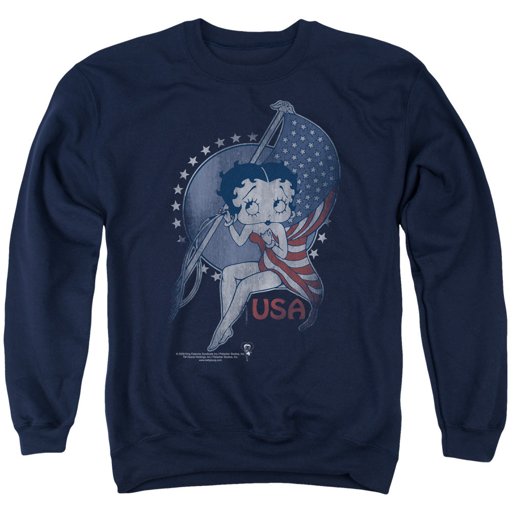 AN OFFCIALLY LICENSED BETTY BOOP PROUD BETTY ADULT UNISEX CREWNECK SWEATSHIRT NAVY