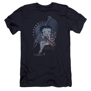 AN OFFCIALLY LICENSED BETTY BOOP PROUD BETTY MEN'S PREMIUM SLIM FIT T-SHIRT NAVY