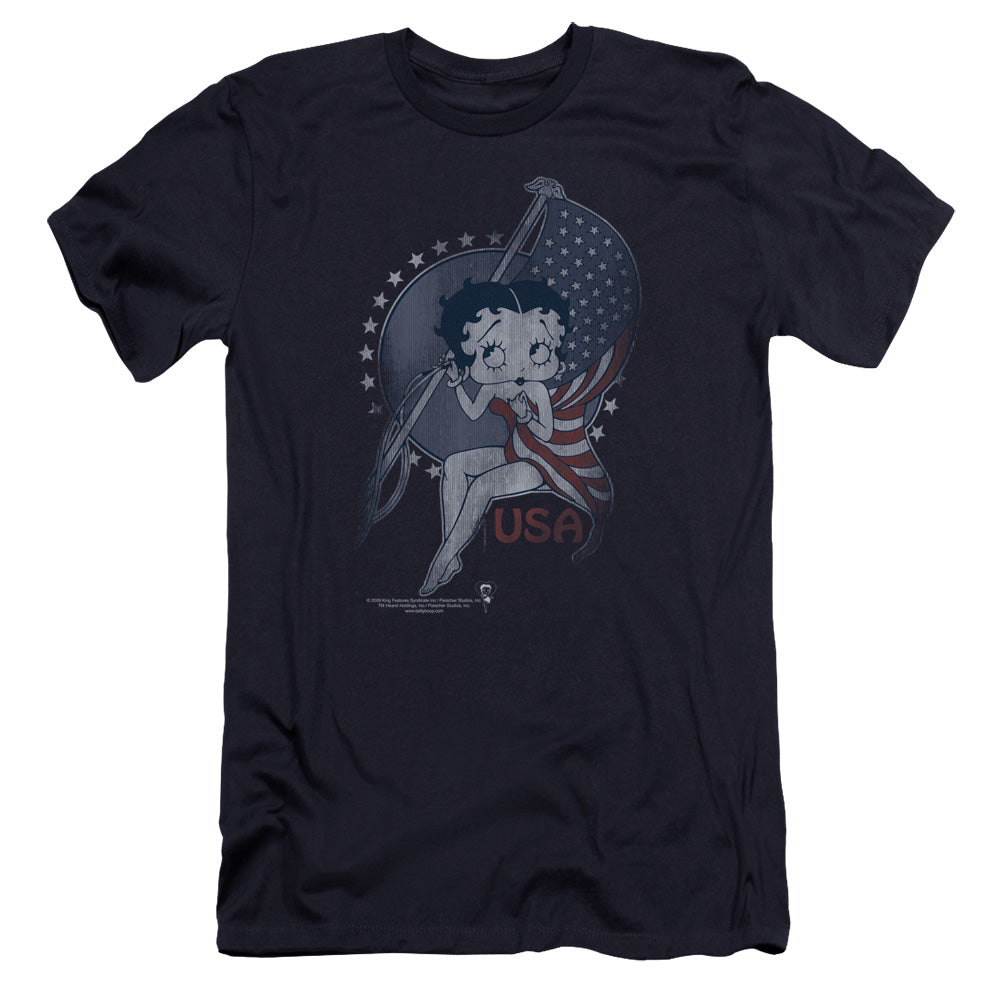 AN OFFCIALLY LICENSED BETTY BOOP PROUD BETTY MEN'S PREMIUM SLIM FIT T-SHIRT NAVY