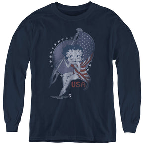AN OFFCIALLY LICENSED BETTY BOOP PROUD BETTY YOUTH LONG SLEEVE T-SHIRT NAVY