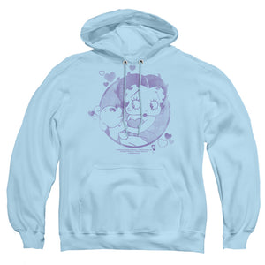 AN OFFCIALLY LICENSED BETTY BOOP PERFECT KISS ADULT UNISEX PULLOVER HOODIE LIGHT BLUE