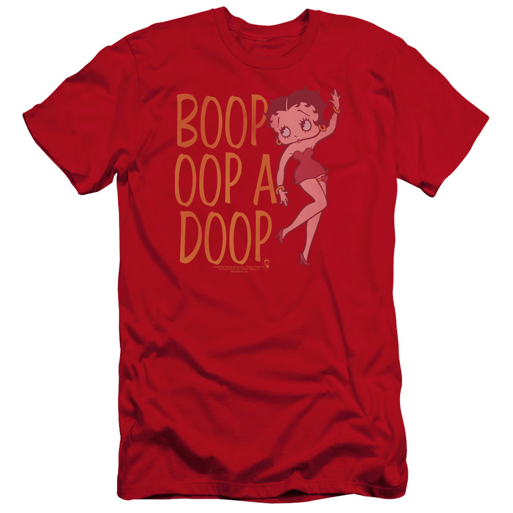 AN OFFCIALLY LICENSED BETTY BOOP CLASSIC OOP MEN'S PREMIUM SLIM FIT T-SHIRT RED