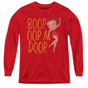 AN OFFCIALLY LICENSED BETTY BOOP CLASSIC OOP YOUTH LONG SLEEVE T-SHIRT RED
