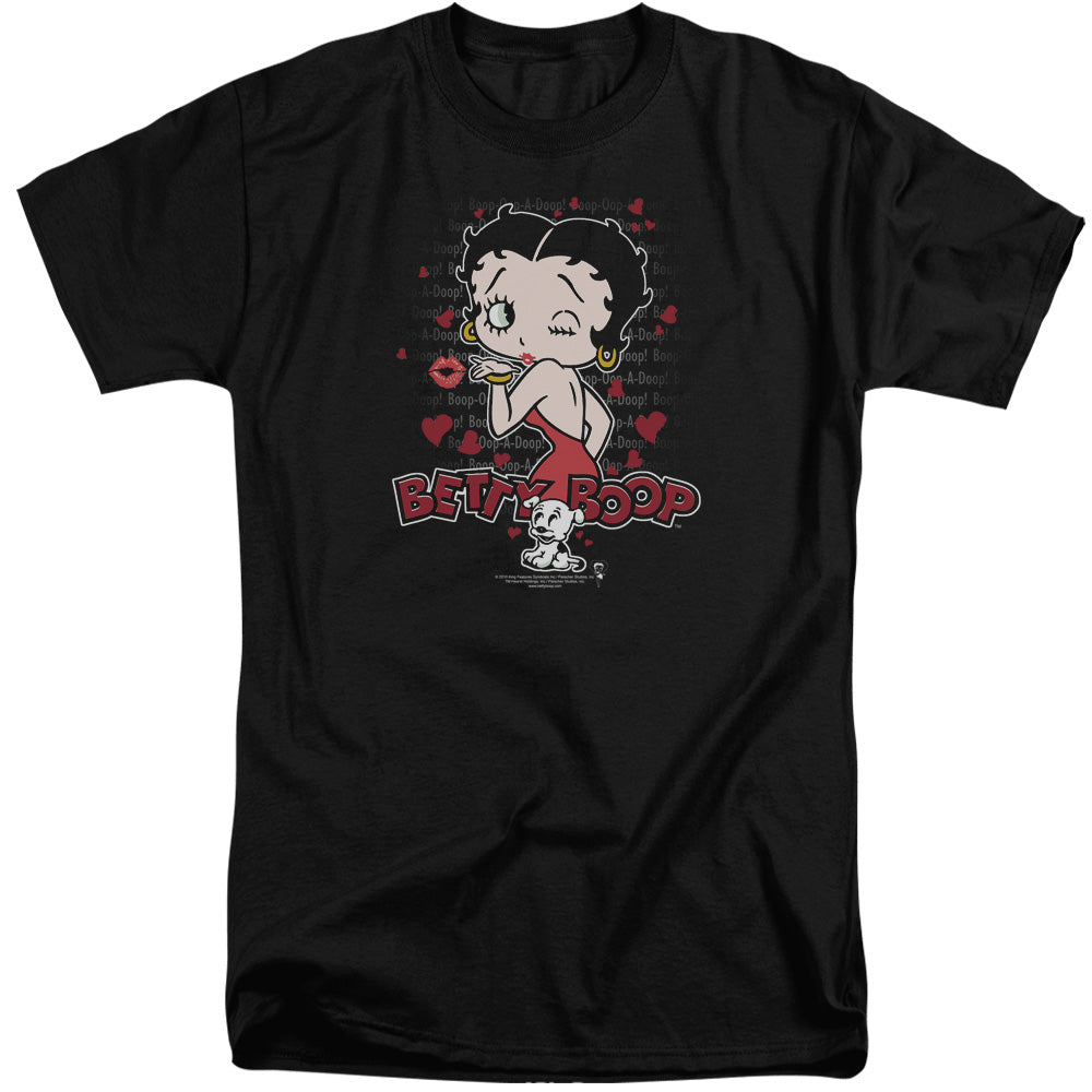 AN OFFCIALLY LICENSED BETTY BOOP CLASSIC KISS MEN'S TALL FIT T-SHIRT BLACK