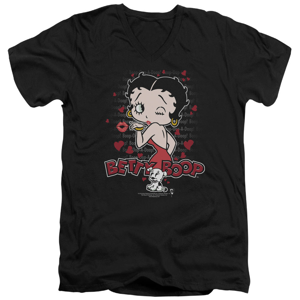 AN OFFCIALLY LICENSED BETTY BOOP CLASSIC KISS MEN'S V-NECK T-SHIRT BLACK