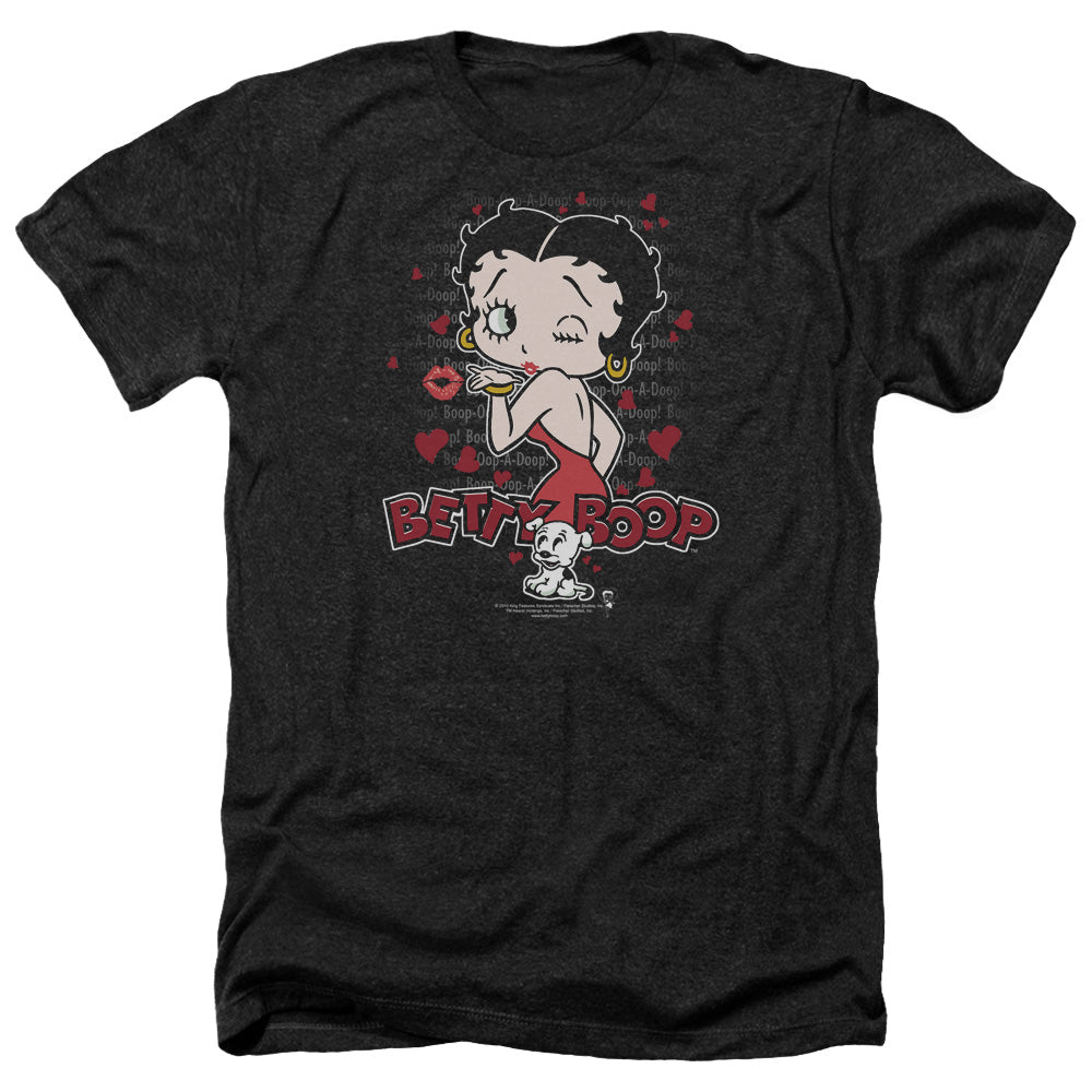 AN OFFCIALLY LICENSED BETTY BOOP CLASSIC KISS MEN'S HEATHER T-SHIRT CHARCOAL