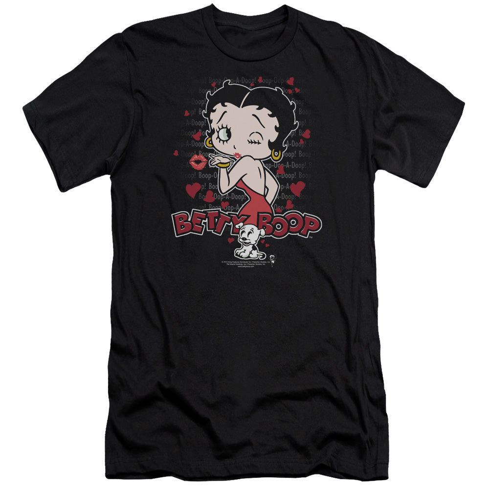 AN OFFCIALLY LICENSED BETTY BOOP CLASSIC KISS MEN'S PREMIUM SLIM FIT T-SHIRT BLACK