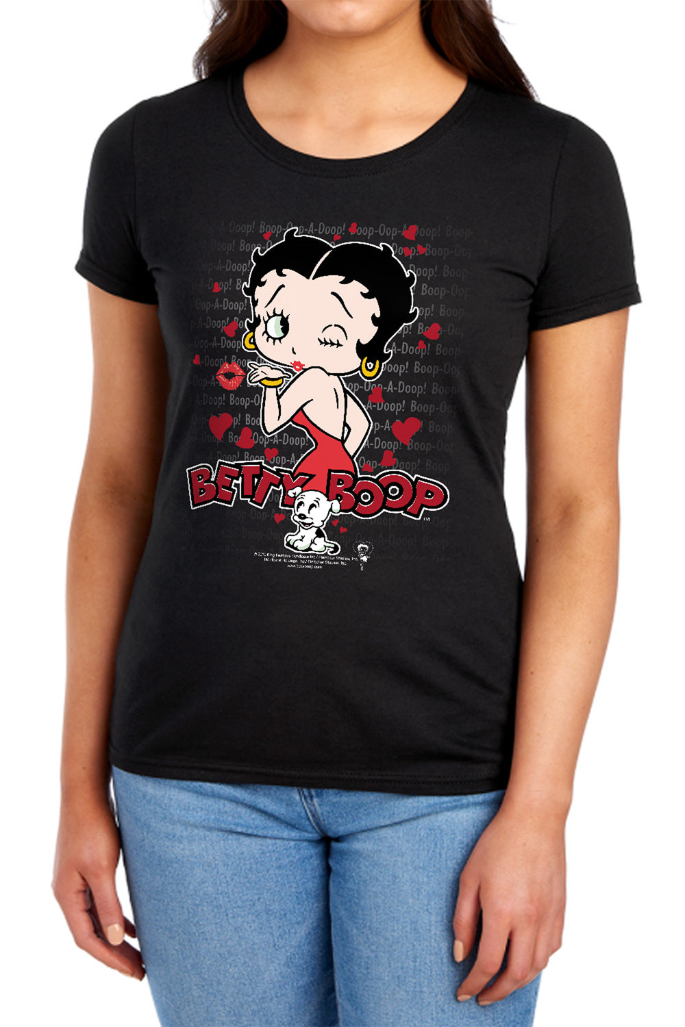 AN OFFCIALLY LICENSED BETTY BOOP CLASSIC KISS WOMEN'S REGULAR FIT T-SHIRT BLACK