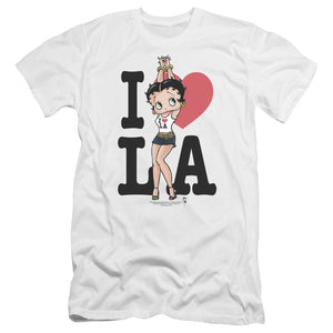 AN OFFCIALLY LICENSED BETTY BOOP I HEART LA MEN'S PREMIUM SLIM FIT T-SHIRT WHITE