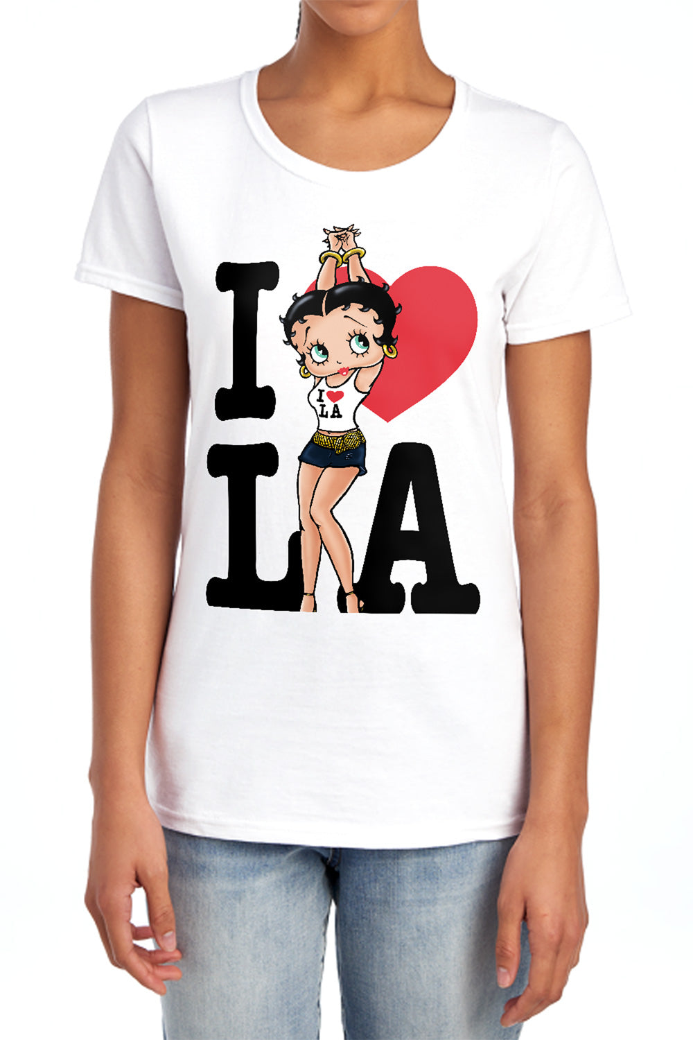 AN OFFCIALLY LICENSED BETTY BOOP I HEART LA WOMEN'S REGULAR FIT T-SHIRT WHITE
