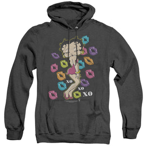 AN OFFCIALLY LICENSED BETTY BOOP TRIPPLE XO ADULT UNISEX HEATHER PULLOVER HOODIE BLACK
