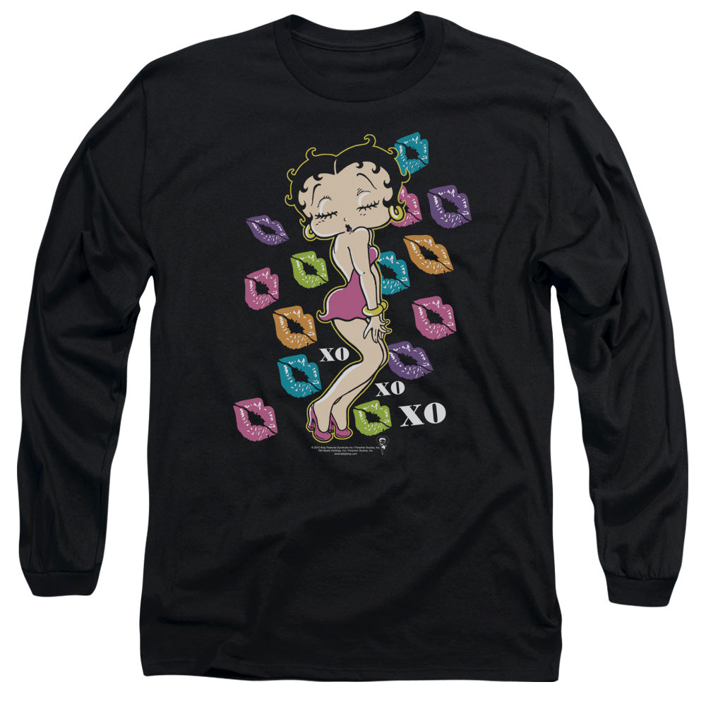 AN OFFCIALLY LICENSED BETTY BOOP TRIPPLE XO MEN'S LONG SLEEVE T-SHIRT BLACK