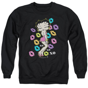 AN OFFCIALLY LICENSED BETTY BOOP TRIPPLE XO ADULT UNISEX CREWNECK SWEATSHIRT BLACK
