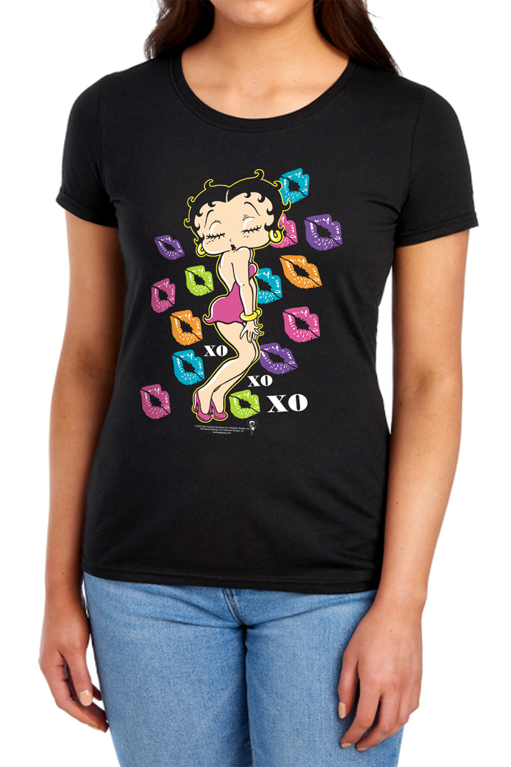 AN OFFCIALLY LICENSED BETTY BOOP TRIPPLE XO WOMEN'S REGULAR FIT T-SHIRT BLACK