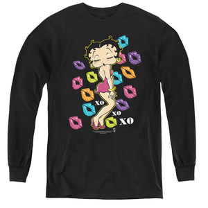 AN OFFCIALLY LICENSED BETTY BOOP TRIPPLE XO YOUTH LONG SLEEVE T-SHIRT BLACK
