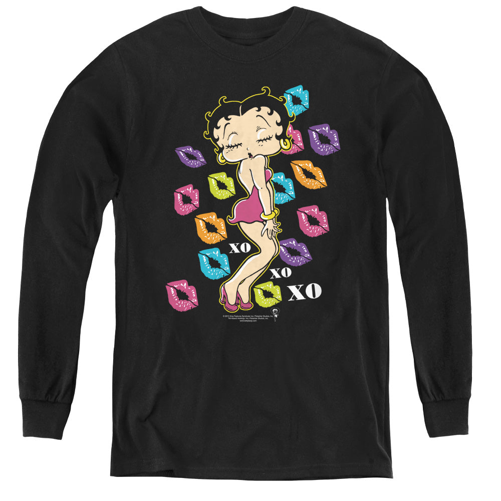 AN OFFCIALLY LICENSED BETTY BOOP TRIPPLE XO YOUTH LONG SLEEVE T-SHIRT BLACK