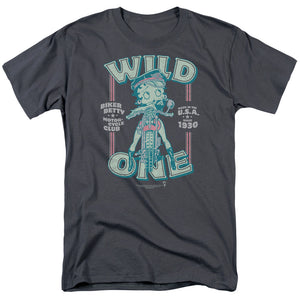 AN OFFCIALLY LICENSED BETTY BOOP WILD ONE MEN'S REGULAR FIT T-SHIRT BLACK