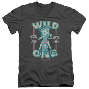 AN OFFCIALLY LICENSED BETTY BOOP WILD ONE MEN'S V-NECK T-SHIRT CHARCOAL