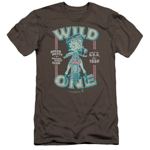 AN OFFCIALLY LICENSED BETTY BOOP WILD ONE MEN'S PREMIUM SLIM FIT T-SHIRT CHARCOAL