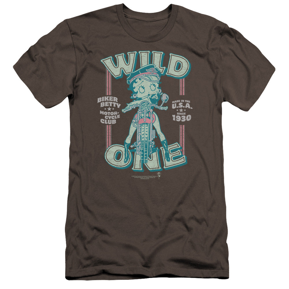 AN OFFCIALLY LICENSED BETTY BOOP WILD ONE MEN'S PREMIUM SLIM FIT T-SHIRT CHARCOAL