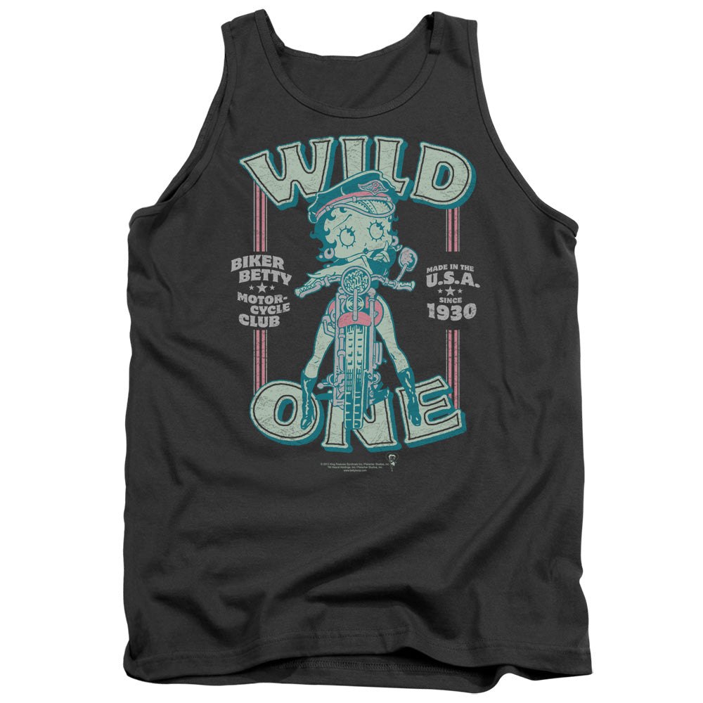 AN OFFCIALLY LICENSED BETTY BOOP WILD ONE ADULT UNISEX TANK TOP CHARCOAL