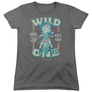 AN OFFCIALLY LICENSED BETTY BOOP WILD ONE WOMEN'S REGULAR FIT T-SHIRT CHARCOAL