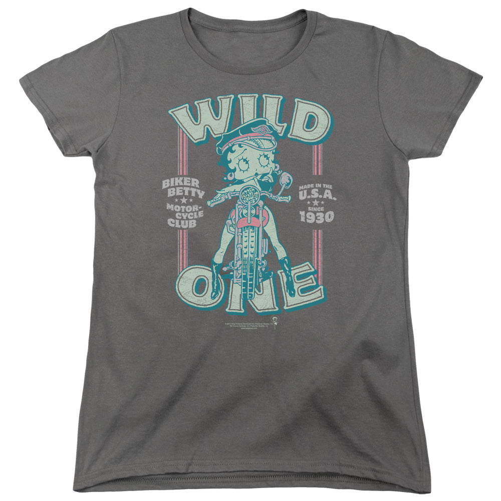 AN OFFCIALLY LICENSED BETTY BOOP WILD ONE WOMEN'S REGULAR FIT T-SHIRT CHARCOAL