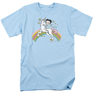 AN OFFCIALLY LICENSED BETTY BOOP UNICORN & RAINBOWS MEN'S REGULAR FIT T-SHIRT LIGHT BLUE