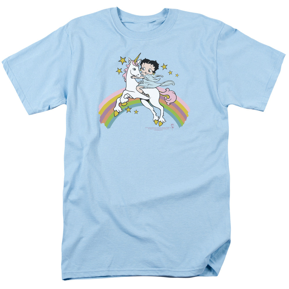 AN OFFCIALLY LICENSED BETTY BOOP UNICORN & RAINBOWS MEN'S REGULAR FIT T-SHIRT LIGHT BLUE