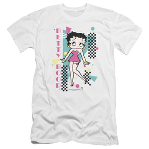 AN OFFCIALLY LICENSED BETTY BOOP BOOPING 80S STYLE MEN'S PREMIUM SLIM FIT T-SHIRT WHITE