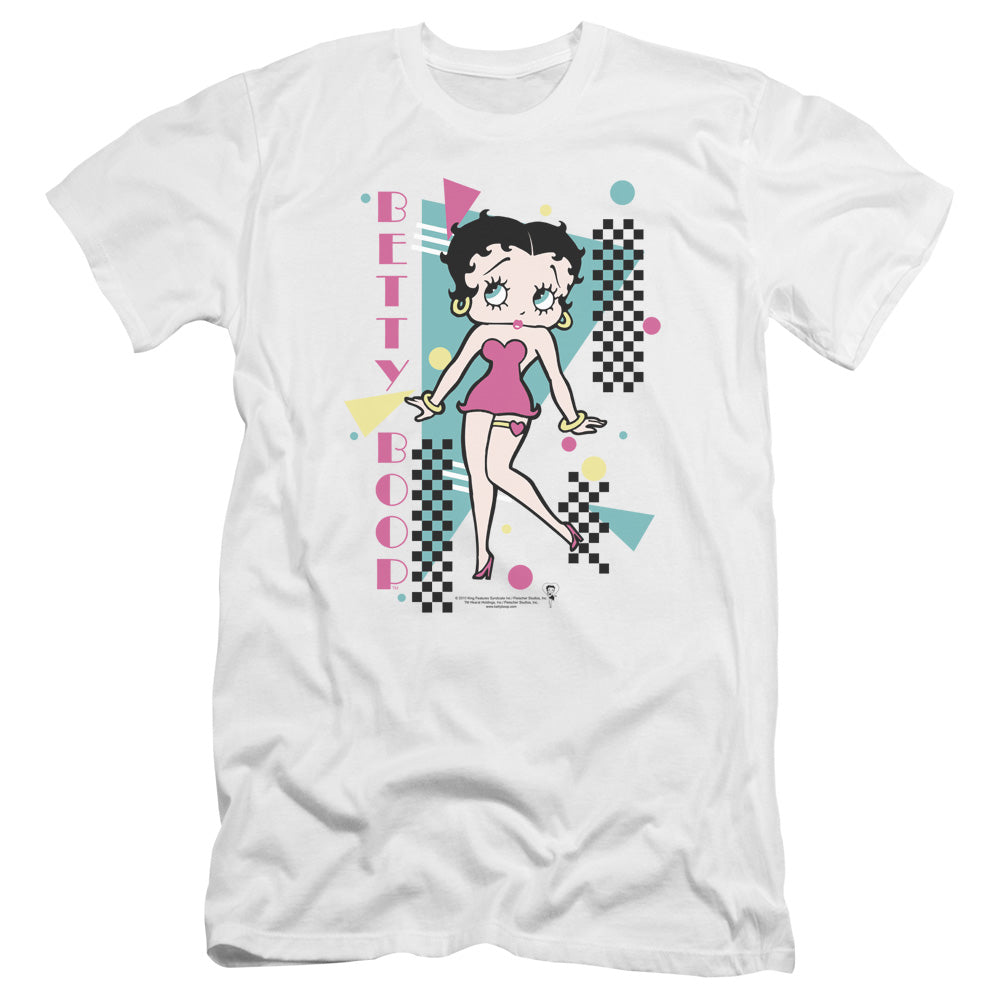 AN OFFCIALLY LICENSED BETTY BOOP BOOPING 80S STYLE MEN'S PREMIUM SLIM FIT T-SHIRT WHITE