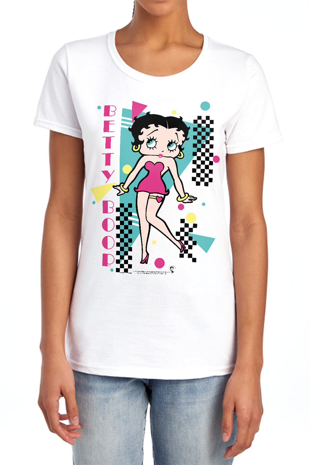 AN OFFCIALLY LICENSED BETTY BOOP BOOPING 80S STYLE WOMEN'S REGULAR FIT T-SHIRT WHITE